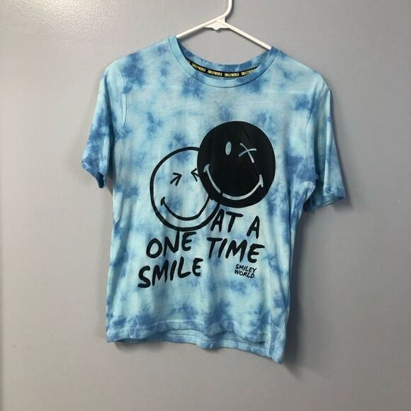 smiley world blue tye-dye  t shirt one smile at a time size l kids - Picture 1 of 6